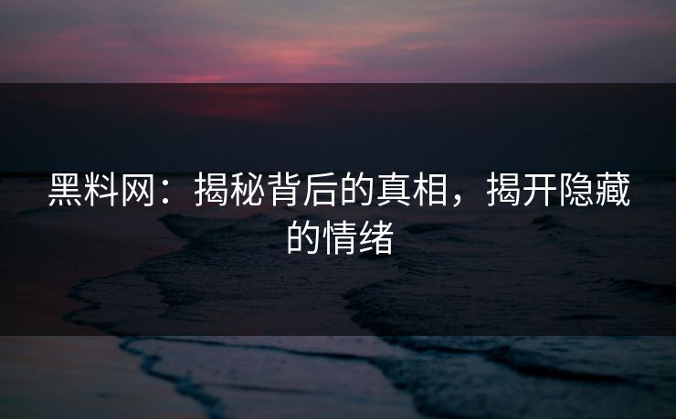 黑料网：揭秘背后的真相，揭开隐藏的情绪