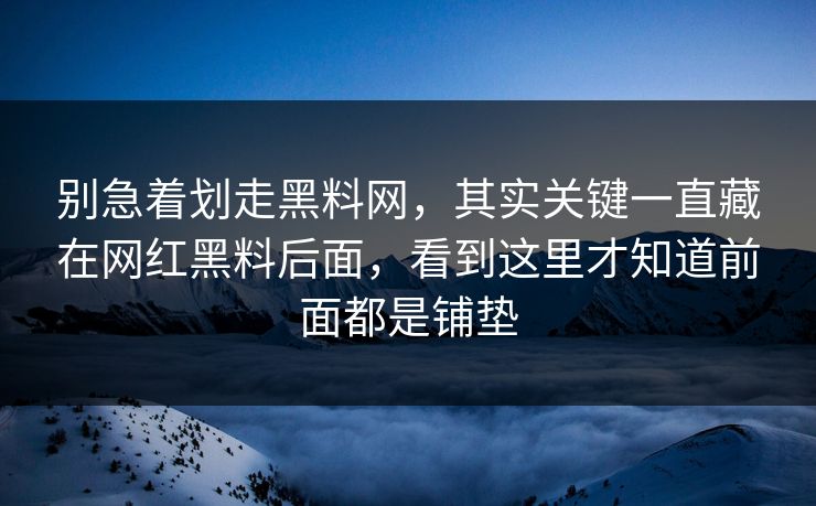 别急着划走黑料网，其实关键一直藏在网红黑料后面，看到这里才知道前面都是铺垫