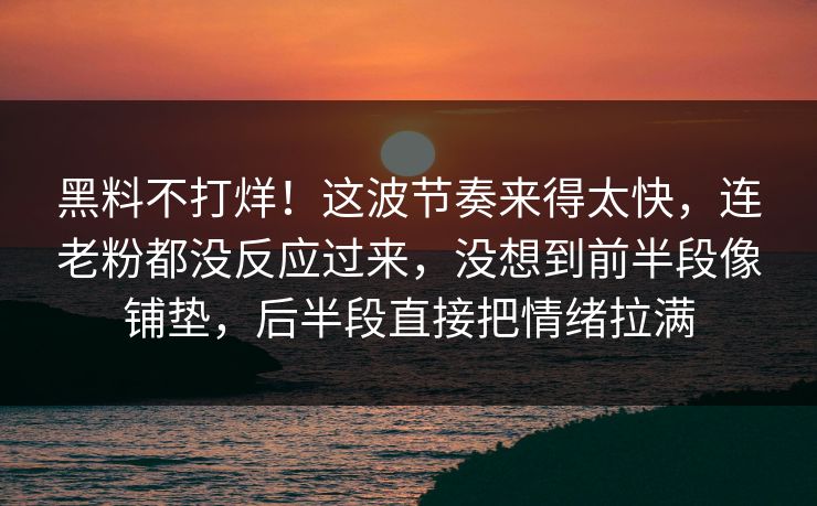 黑料不打烊!这波节奏来得太快,连老粉都没反应过来,没想到前半段像铺垫,后半段直接把情绪拉满